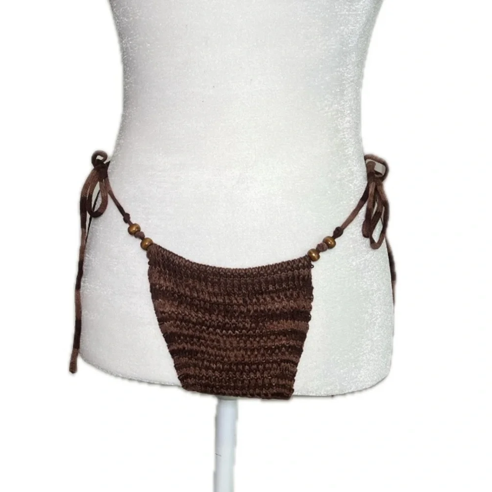 NWT PrettyLittleThing tie side detail brown crochet bikini bottom XS extra small